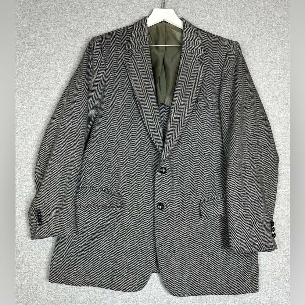 Blair Blazer Jacket Mens 42L Gray Herringbone Wool Blend Sport Coat Made USA